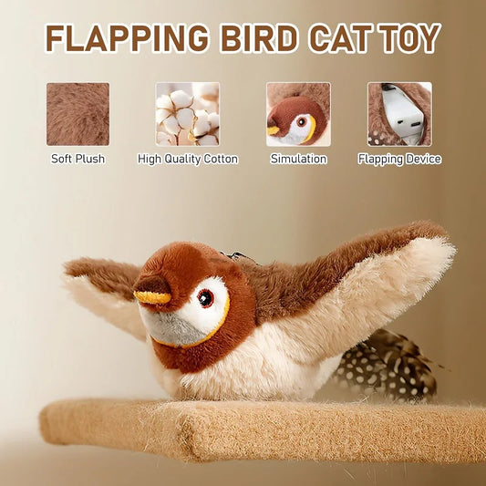 Toy for Cat Bird Rechargeable Electric Flapping Wings Bird Cat Toy Sound Chirping Bird Catnip Touch Activated Plush Toy