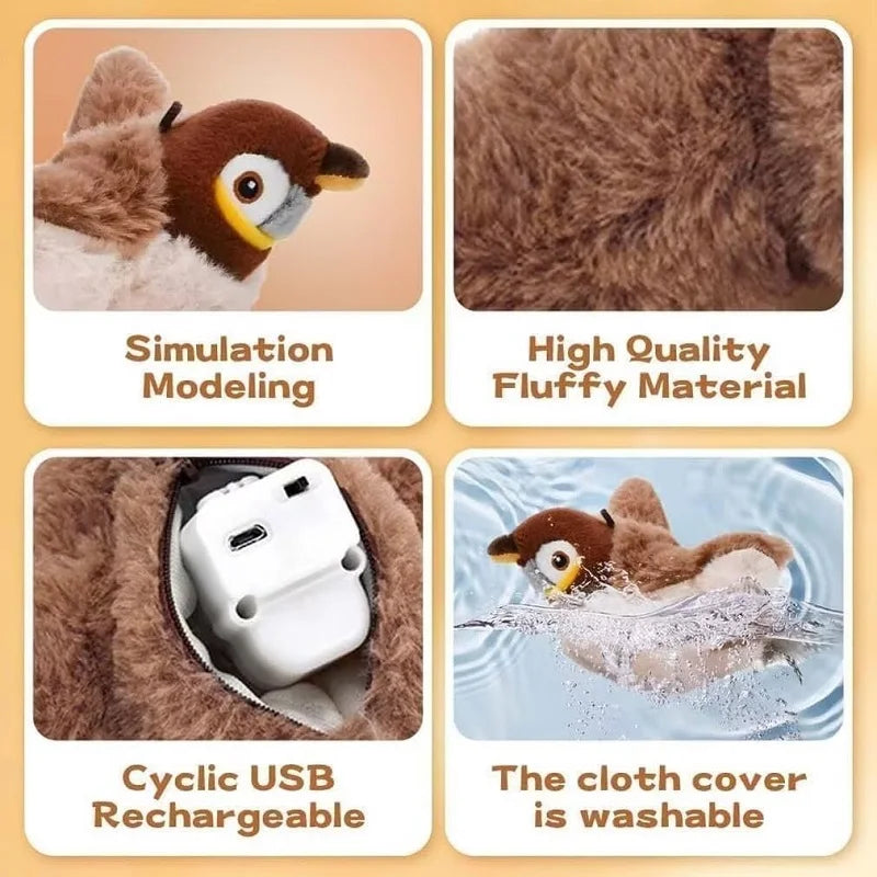 Toy for Cat Bird Rechargeable Electric Flapping Wings Bird Cat Toy Sound Chirping Bird Catnip Touch Activated Plush Toy