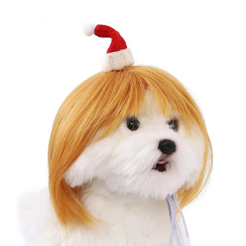 Pet Wig Dog and Cat Spoof Wig Pet Supplies Christmas Pet Accessories Curly Hair Straight Hair Diy Hand Woven Hair Wig Accessorie